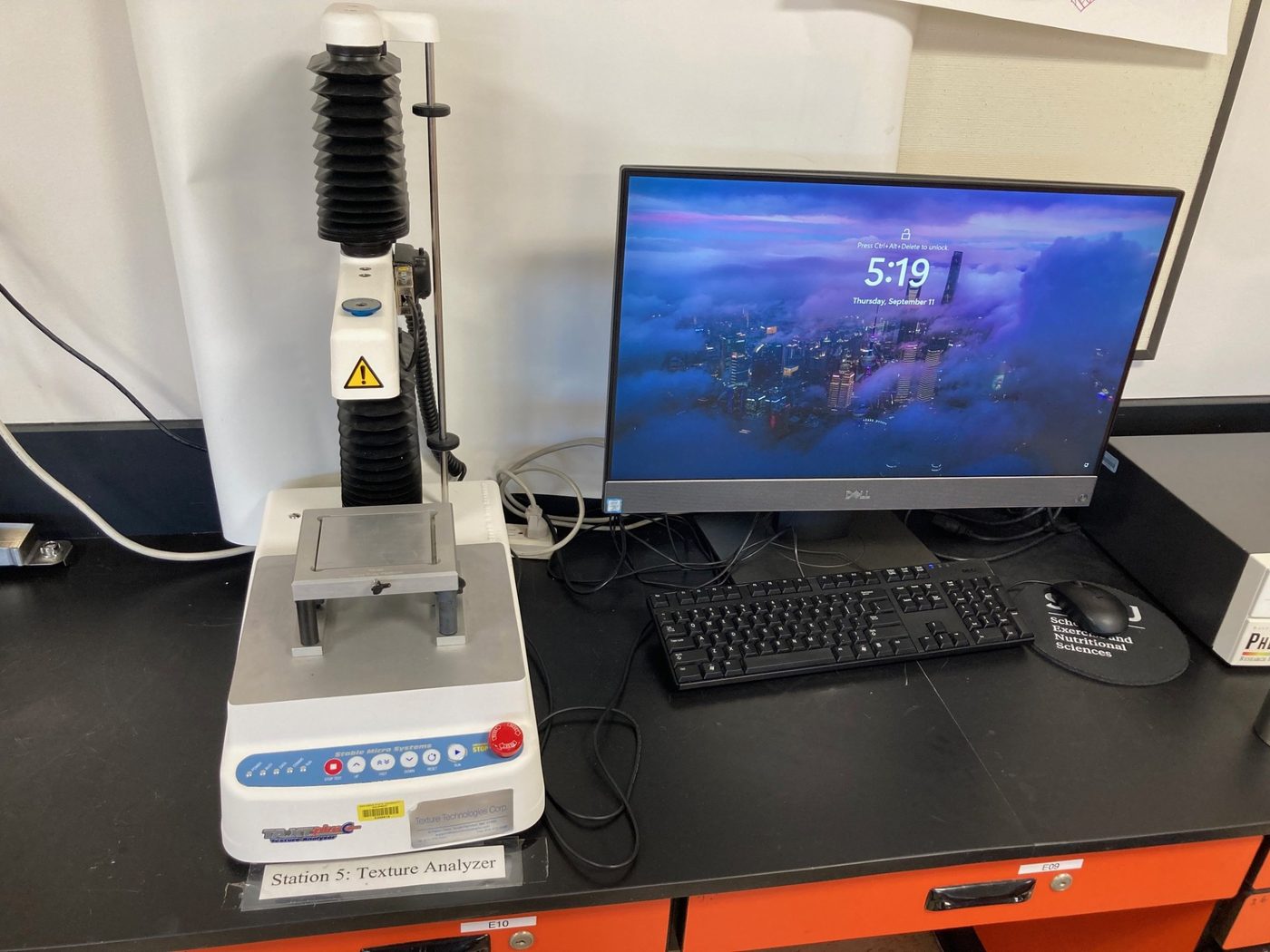 Stable Micro Systems TA.XTplus texture analyzer in the Zhao Food Chemistry Lab.
